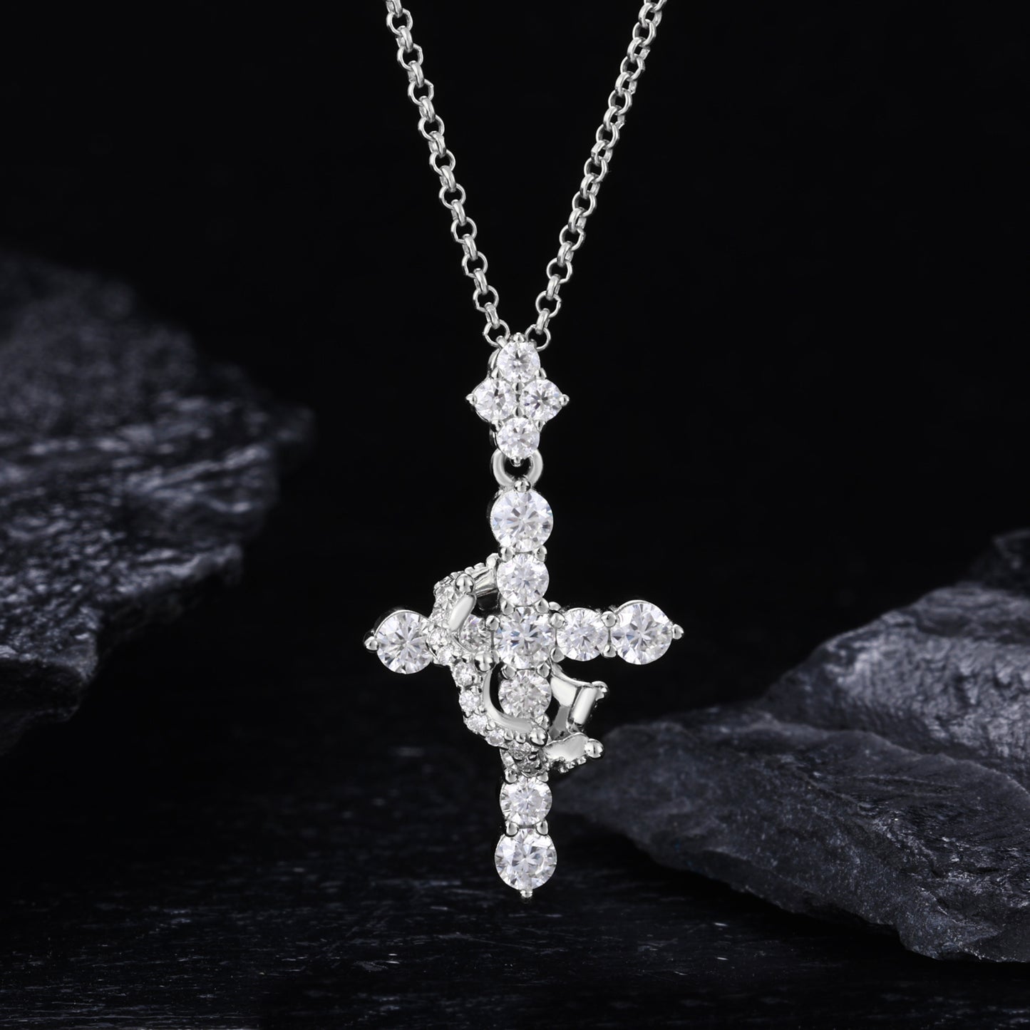 925 Silver Moissanite Ornate Cross Pendant TQP0727