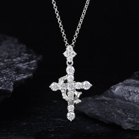925 Silver Moissanite Ornate Cross Pendant TQP0727