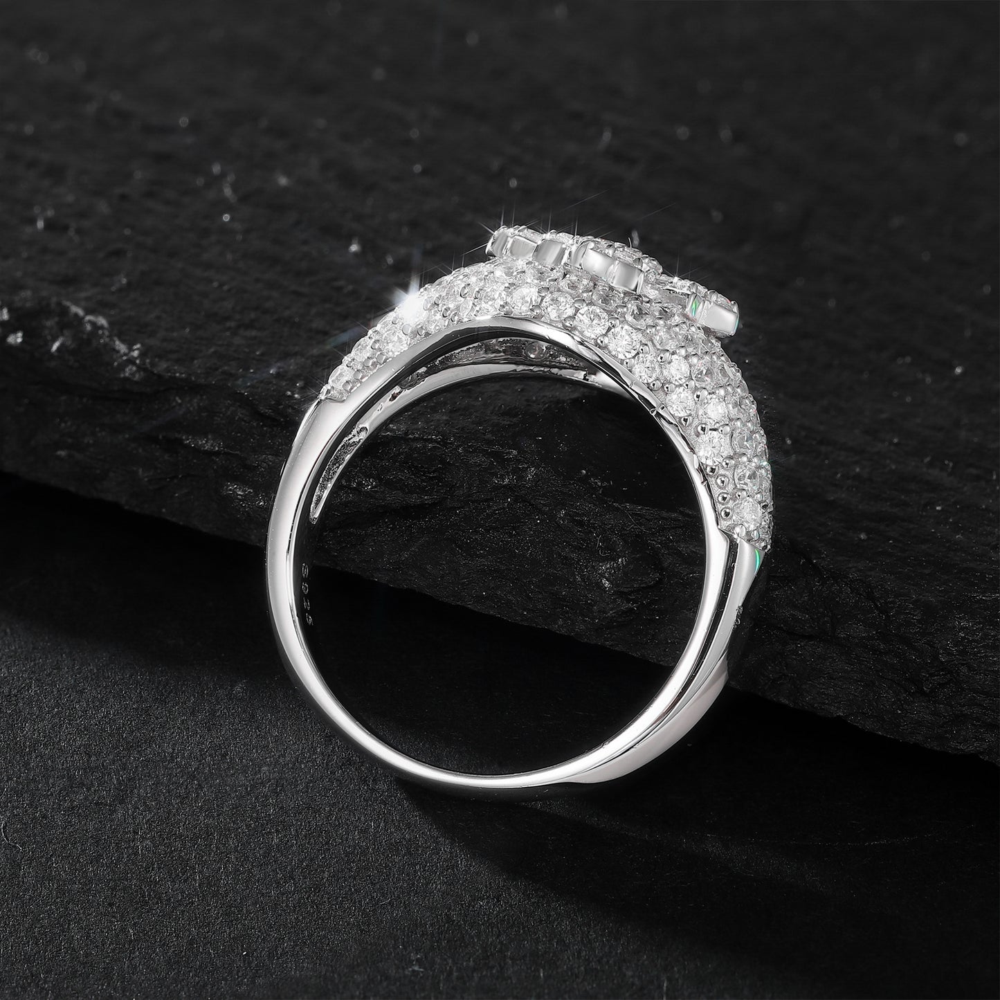 925 Silver Moissanite Geometric Pave Dome Ring for Men TQR0523