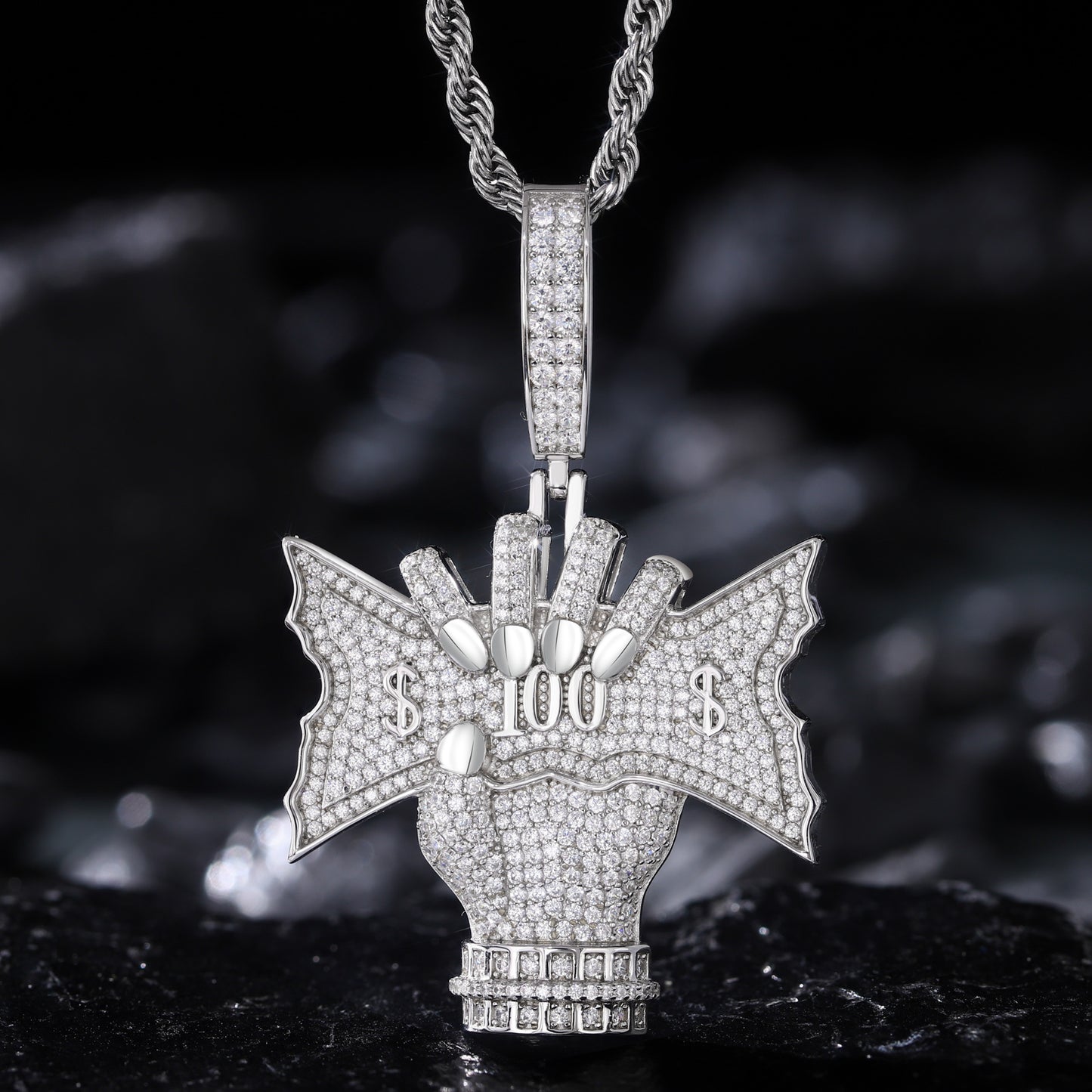 925 Silver Moissanite 100 Sign Hand Pendant for Men TQP0913