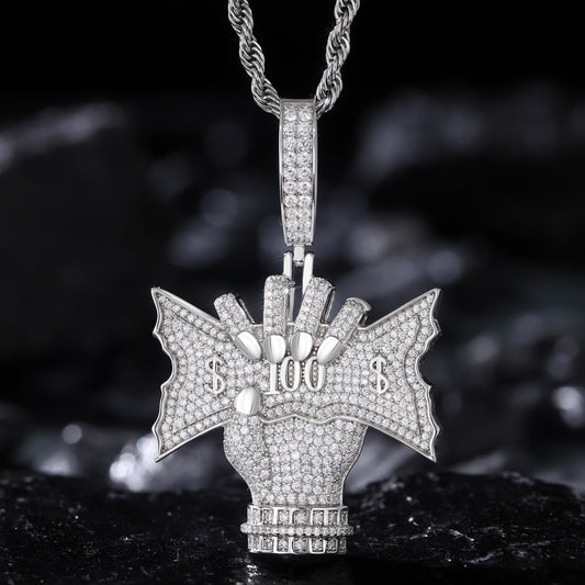 925 Silver Moissanite 100 Sign Hand Pendant for Men TQP0913