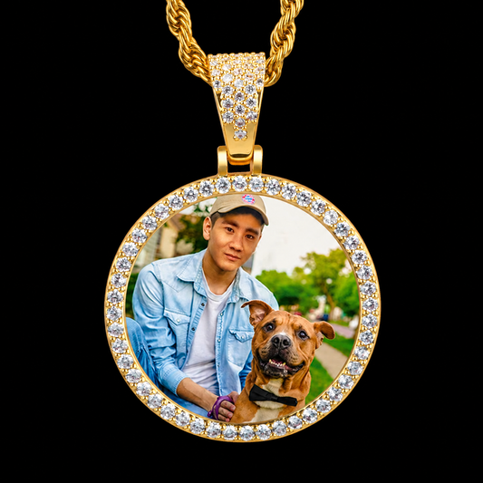 Custom Photo Oval Pendant Necklace Iced Picture Frame Jewelry CZP0171
