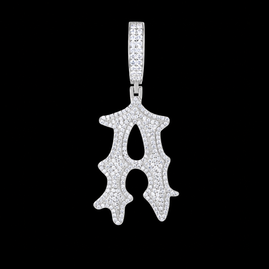 925 Silver Moissanite Drip Style A to Z Initial Letter Pendant TQP0590