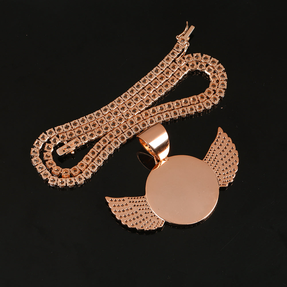 Custom Photo Wing Pendant Iced Picture Frame Jewelry CZP0172