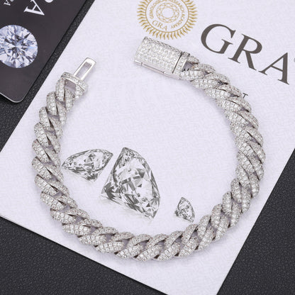 925 Silver Moissanite 10mm Iced Out Cuban Link Bracelet for Men TQB0030