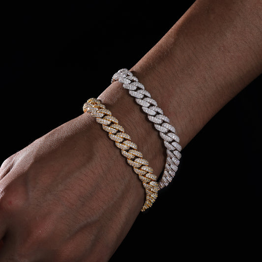 925 Silver Moissanite 10mm Iced Out Cuban Link Bracelet for Men TQB0030