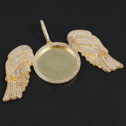 Custom Angel Wing Photo Pendant Iced Picture Jewelry CZP0237