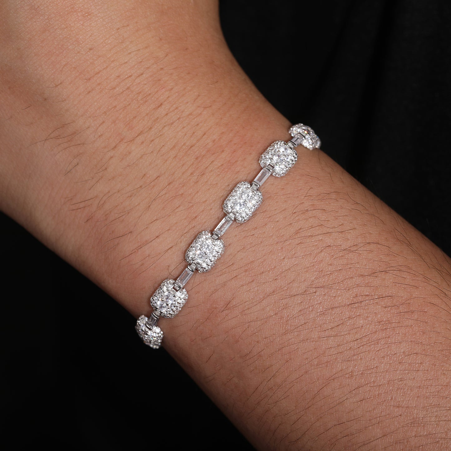 925 Silver Moissanite Gold Finish Cushion Station Bracelet TQB0143