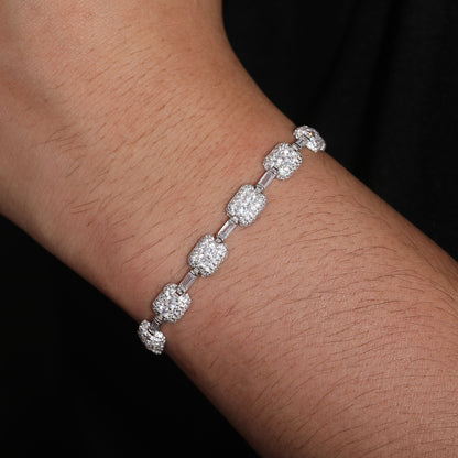 925 Silver Moissanite Gold Finish Cushion Station Bracelet TQB0143