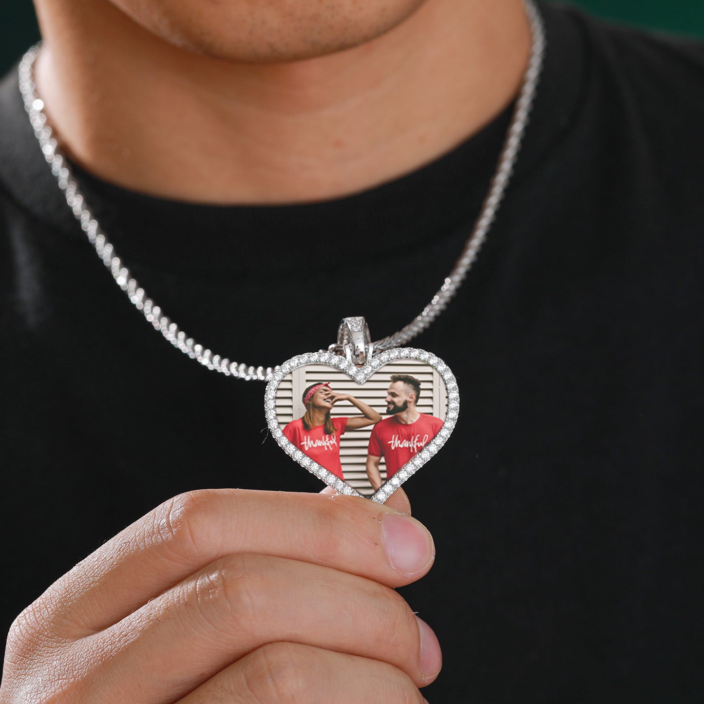 925 Silver Moissanite Heart Custom Photo Pendant TQP0298