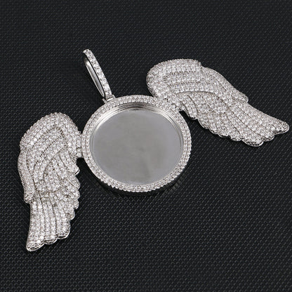Custom Angel Wing Photo Pendant Iced Picture Jewelry CZP0237