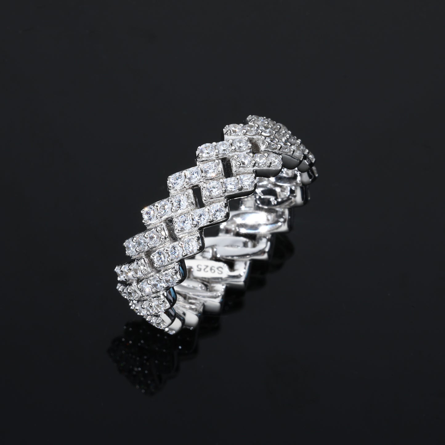 925 Silver Moissanite Iced Link Band Ring TQR0531