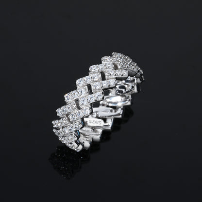 925 Silver Moissanite Iced Link Band Ring TQR0531