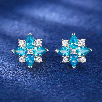 925 Silver Moissanite Floral Star Cluster Stud Earrings TQE0562
