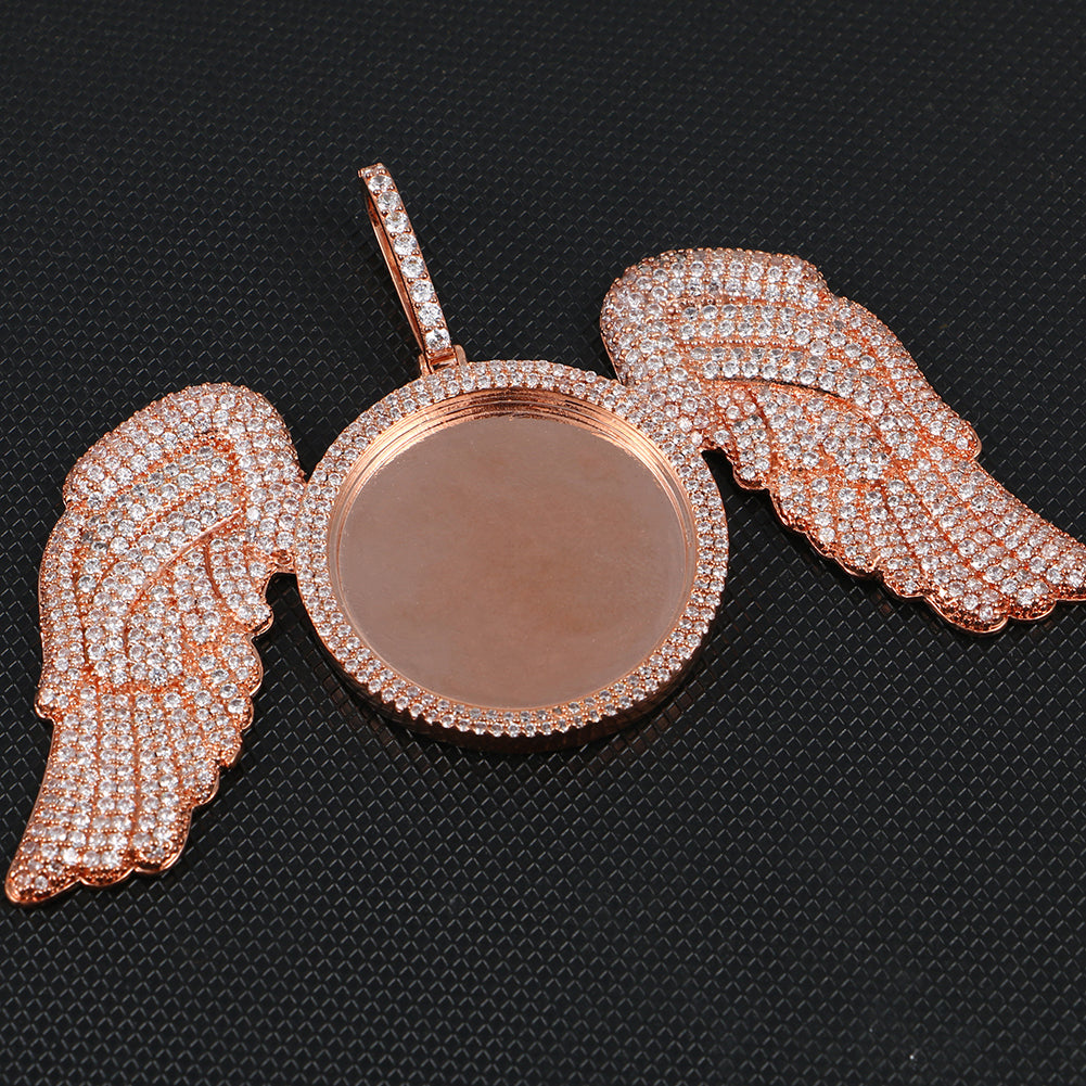 Custom Angel Wing Photo Pendant Iced Picture Jewelry CZP0237