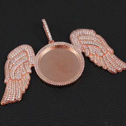 Custom Angel Wing Photo Pendant Iced Picture Jewelry CZP0237