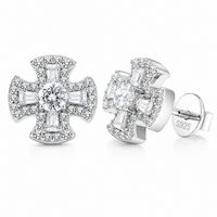 925 Silver Moissanite Maltese Cross Baguette Stud Earrings TQE0567