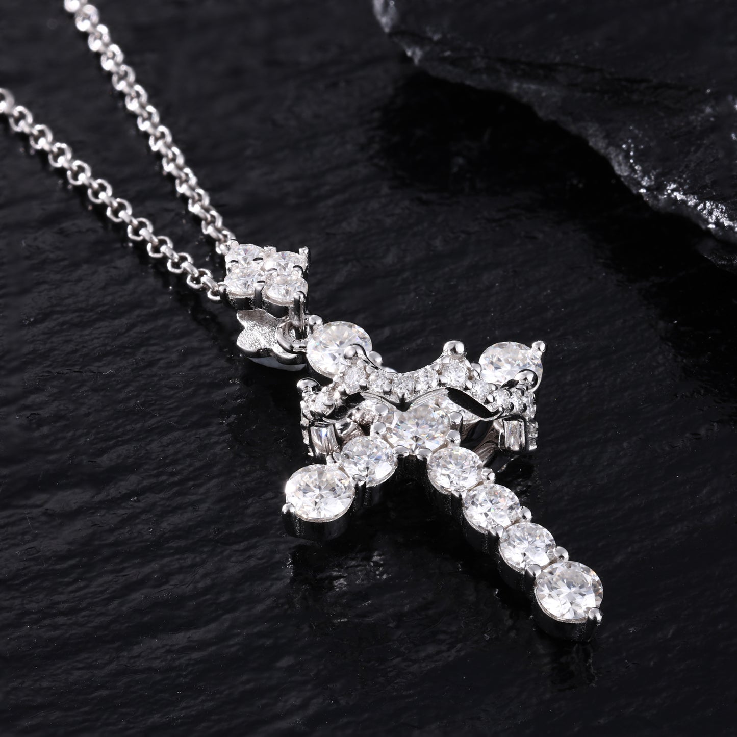 925 Silver Moissanite Ornate Cross Pendant TQP0727