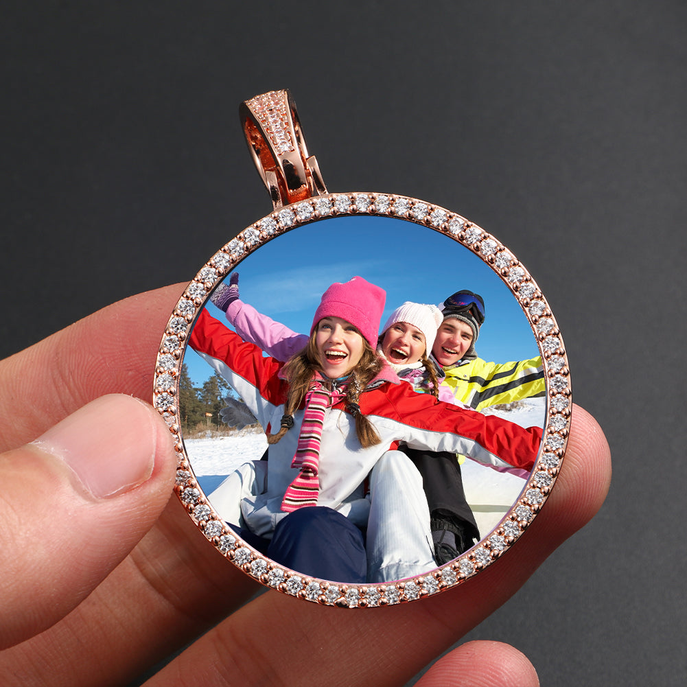 Custom Photo Round Pendant Iced Picture Frame Jewelry CZP0363