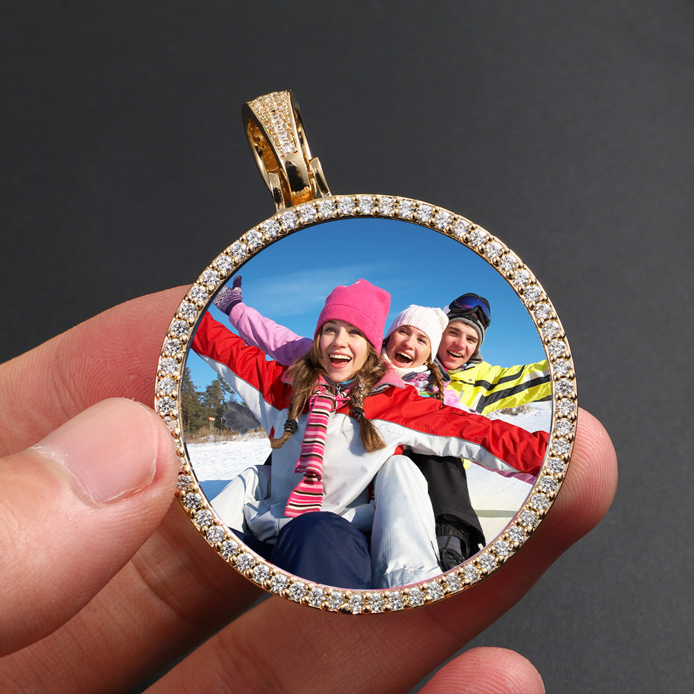 Custom Photo Round Pendant Iced Picture Frame Jewelry CZP0363