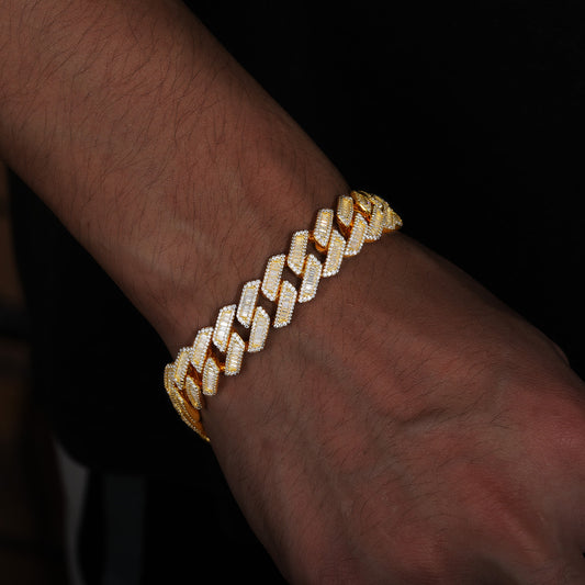 925 Silver Moissanite Baguette Cuban Link Bracelet 12 to 16mm for Men TQB0083
