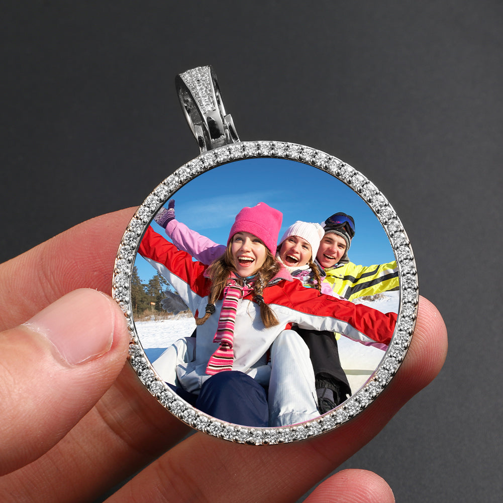 Custom Photo Round Pendant Iced Picture Frame Jewelry CZP0363