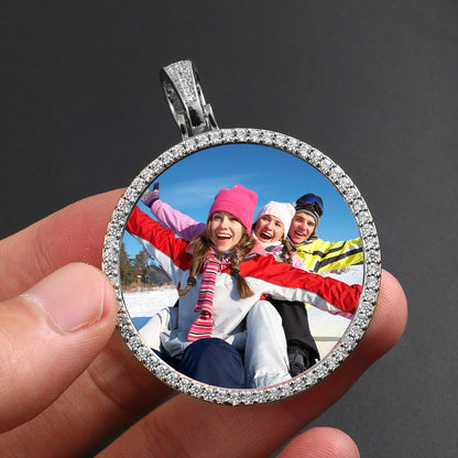 Custom Photo Round Pendant Iced Picture Frame Jewelry CZP0363