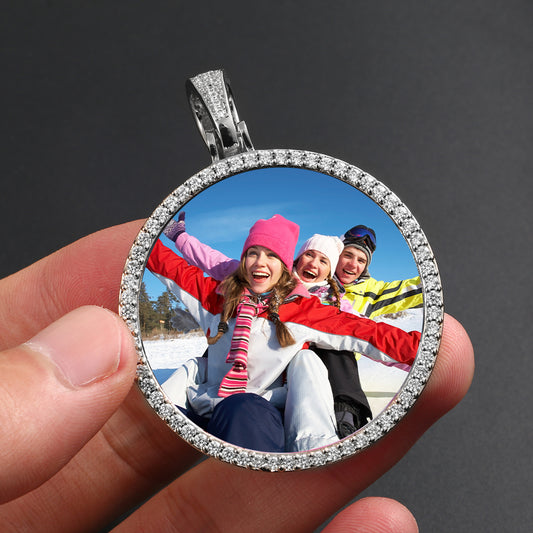 Custom Photo Round Pendant Iced Picture Frame Jewelry CZP0363