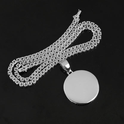Custom Photo Oval Pendant Necklace Iced Picture Frame Jewelry CZP0171