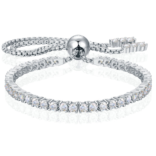 925 Silver Moissanite Adjustable Bolo Tennis Bracelet TQB0097