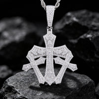 925 Silver Moissanite Gothic Shield Cross Pendant for Men TQP0836