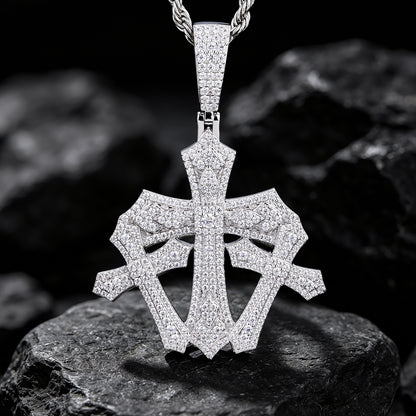 925 Silver Moissanite Gothic Shield Cross Pendant for Men TQP0836
