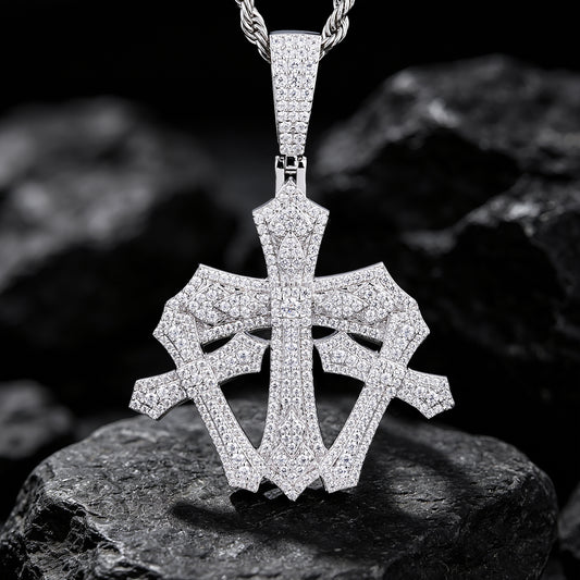 925 Silver Moissanite Gothic Shield Cross Pendant for Men TQP0836