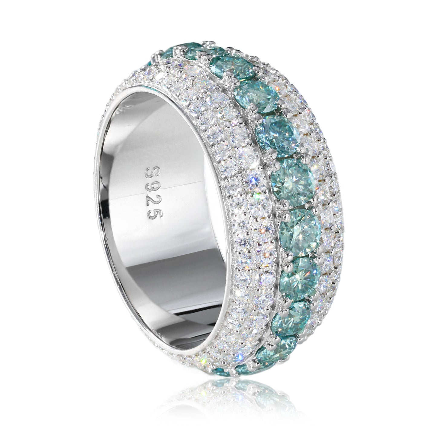 925 Silver Moissanite Blue Green Eternity Band Ring TQR0424