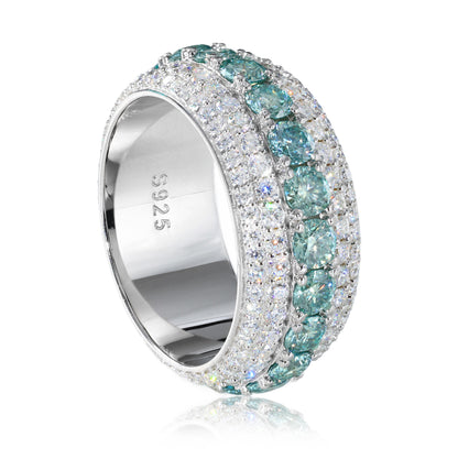 925 Silver Moissanite Blue Green Eternity Band Ring TQR0424
