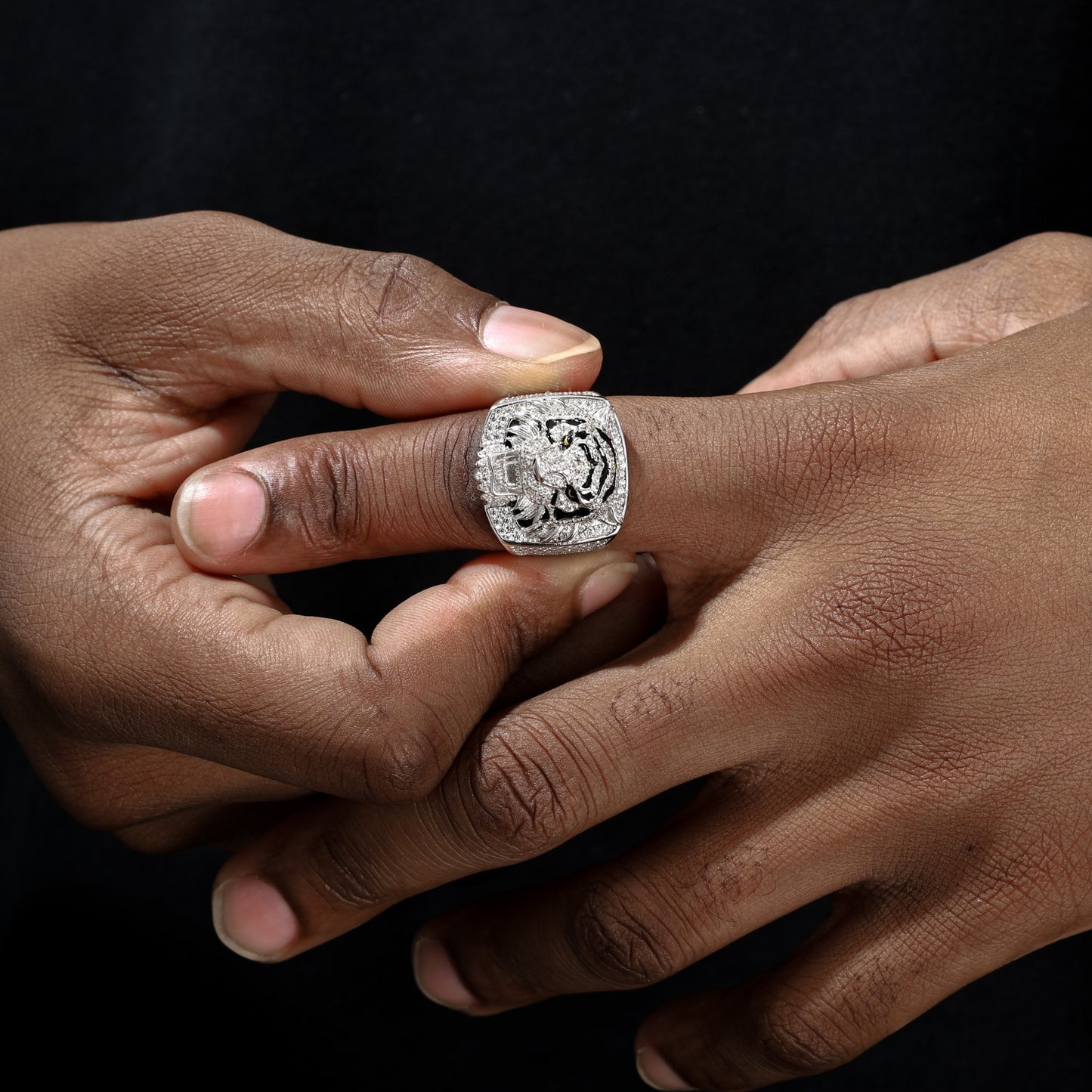 925 Silver Moissanite Tiger Head Statement Ring for Men TQR0397