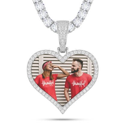 925 Silver Moissanite Heart Custom Photo Pendant TQP0298