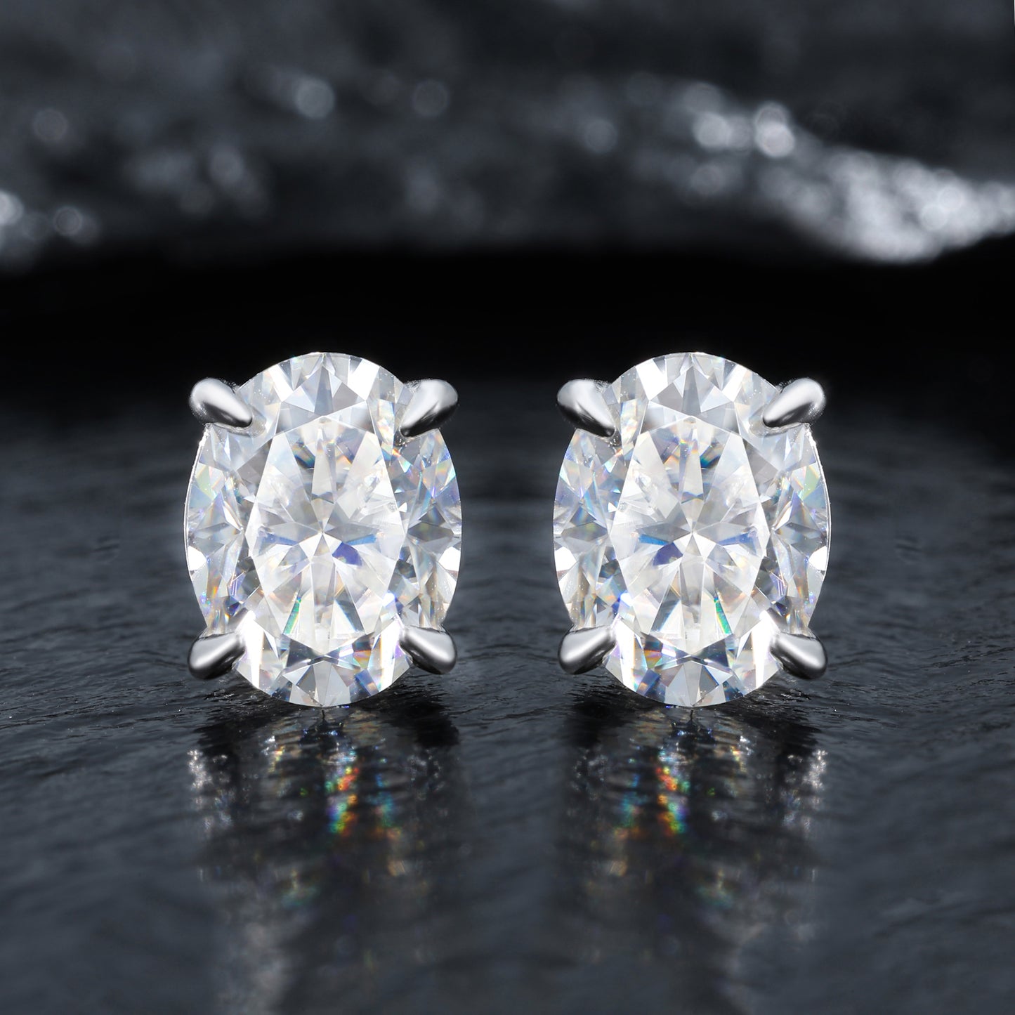 925 Silver Moissanite Oval Cut Solitaire Stud Earrings TQE0548