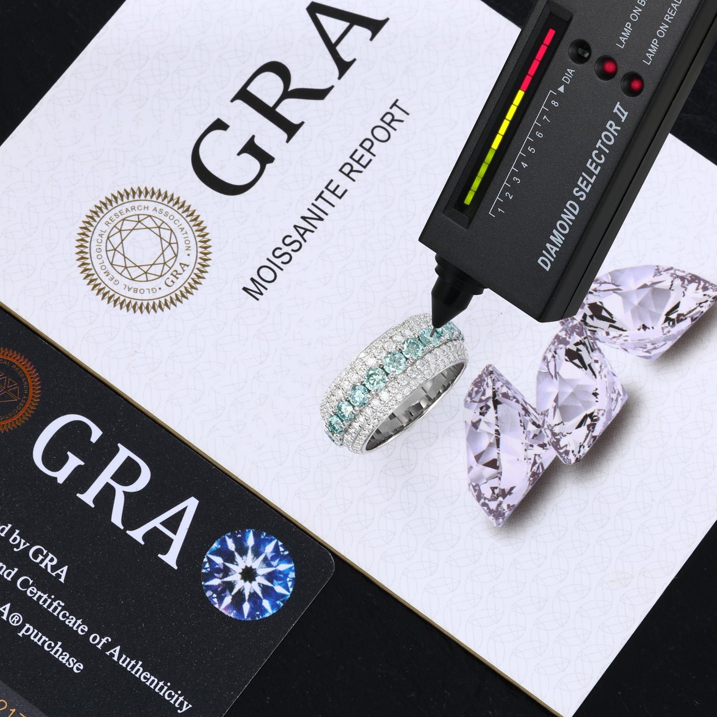 925 Silver Moissanite Blue Green Eternity Band Ring TQR0424