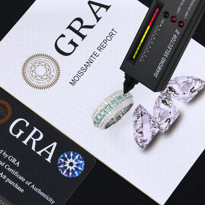 925 Silver Moissanite Blue Green Eternity Band Ring TQR0424