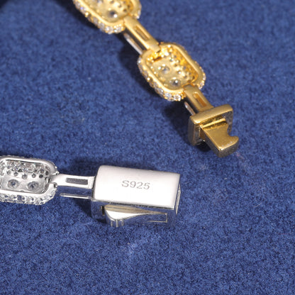 925 Silver Moissanite Gold Finish Cushion Station Bracelet TQB0143