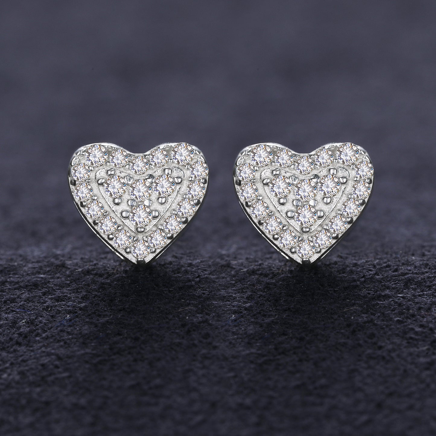925 Silver Moissanite Layered Heart Pave Stud Earrings TQE0194
