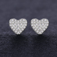 925 Silver Moissanite Layered Heart Pave Stud Earrings TQE0194