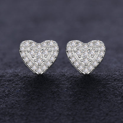 925 Silver Moissanite Layered Heart Pave Stud Earrings TQE0194