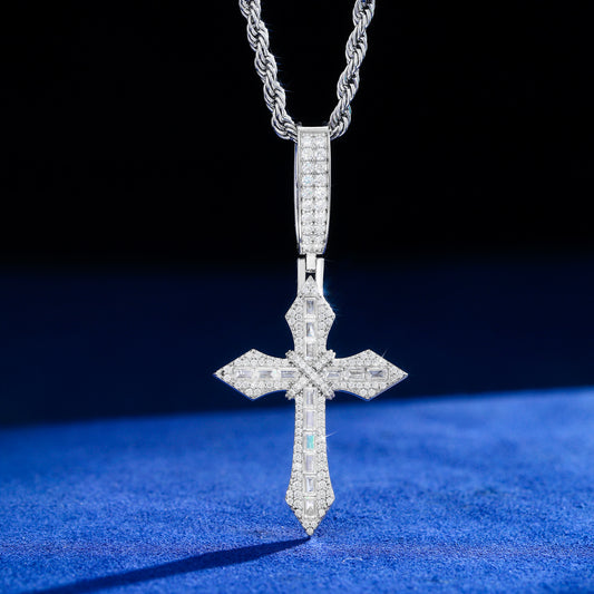 925 Silver Moissanite Fleur Cross Pendant TQP0899