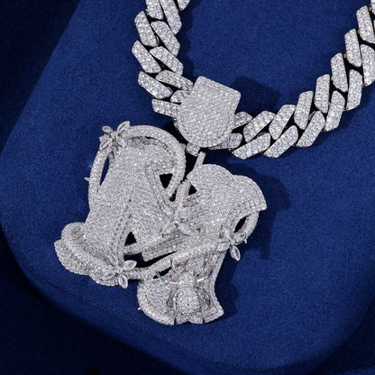 925 Silver Moissanite Iced Out M Letter Pendant TQP0918