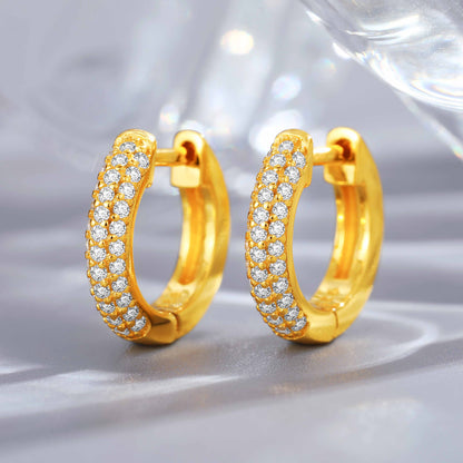 925 Silver Moissanite Double Row Pave Huggie Hoop Earrings TQE0038