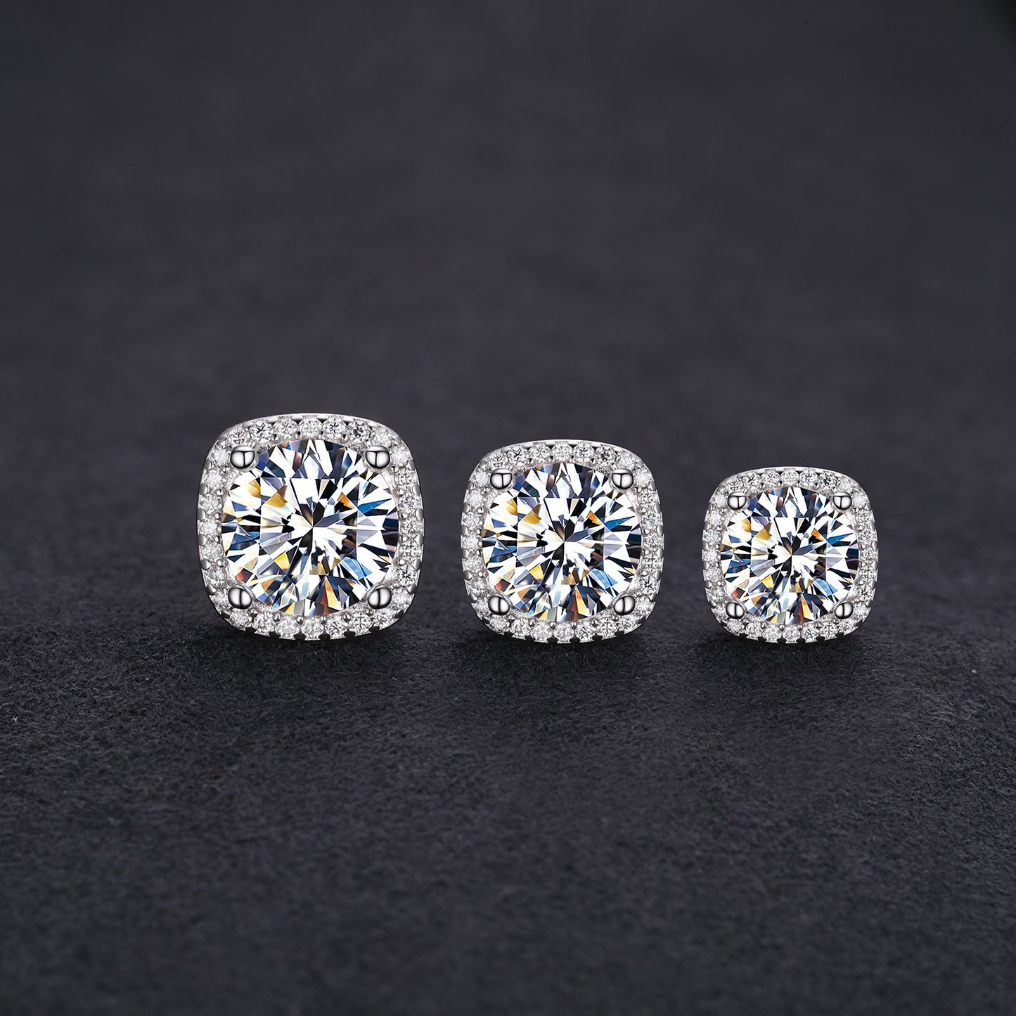 925 Silver Moissanite Square Cushion Halo Stud Earrings TQE0207