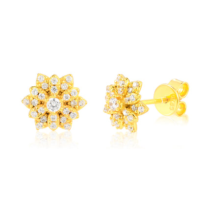 925 Silver Moissanite Double Layer Flower Cluster Stud Earrings TQE0598