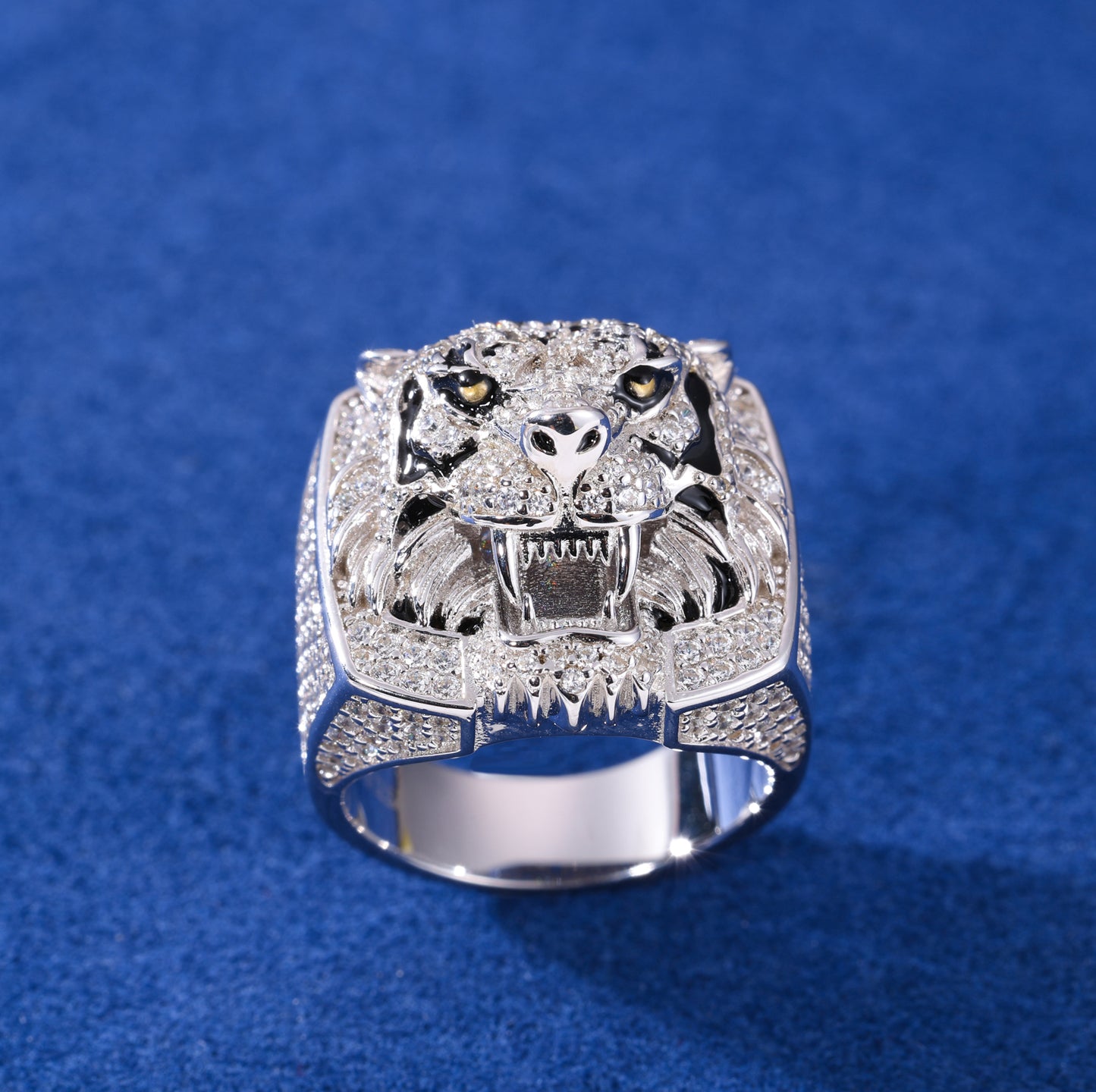 925 Silver Moissanite Tiger Head Statement Ring for Men TQR0397